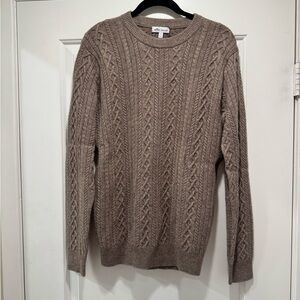 Peter Millar Taupe Cable Knit Crewneck Sweater
